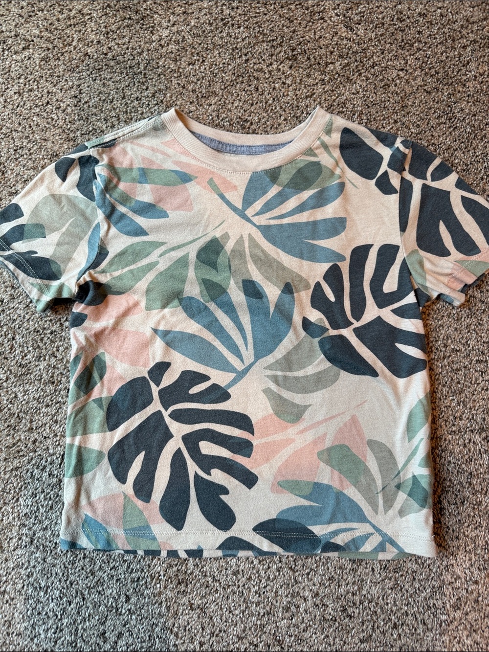 Old Navy | Cream Tee with Blue, Green & Pink Leaf Print
